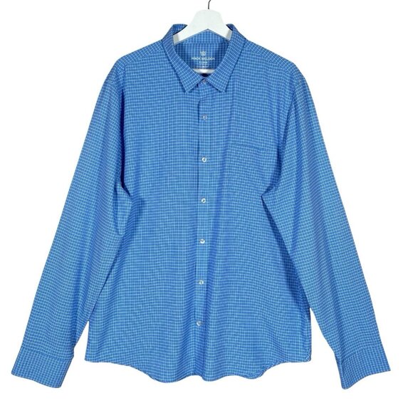 Mack Weldon Airflex Performance Stretch Shirt Men's XL Seawool Blue Windowpane - Picture 1 of 13